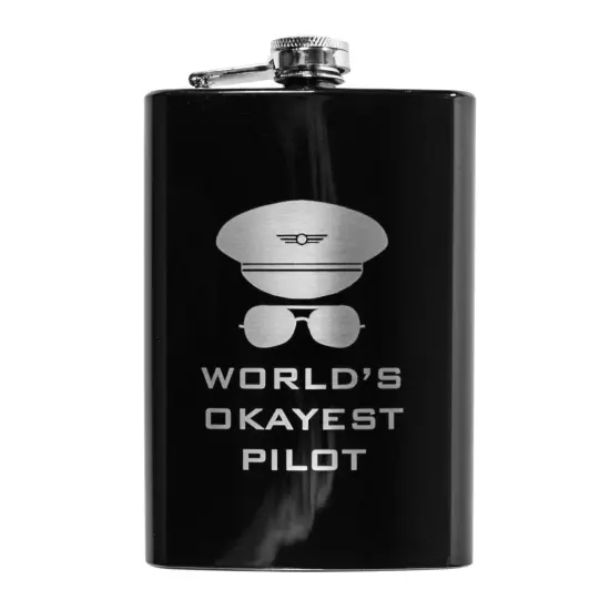 8oz BLACK World's Okayest Pilot Flask {1}