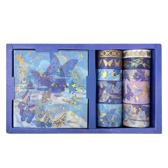 Wrapables Decorative Gold Foil Washi Tape and Sticker Set for Stationery, Diary, Card Making (10 Rolls & 10 Sheets) Butterflies {1}