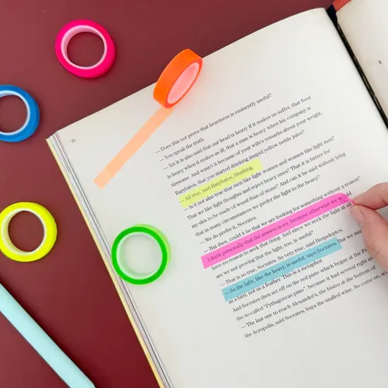 Wrapables Transparent Fluorescent Neon Removable Highlighter Tape 8mm x 5M (Set of 5) {3}