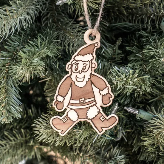 Ornament - Cartoon Santa - Raw Wood 4x3n {1}