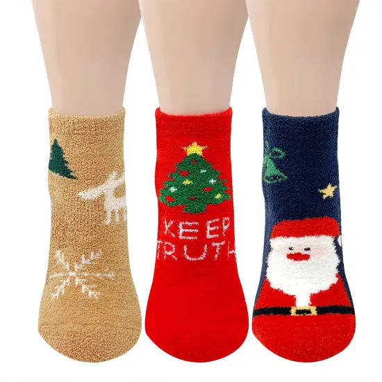 Wrapables Novelty Winter Warm Christmas Fuzzy Slipper Socks for Women (Set of 3), Santa {2}