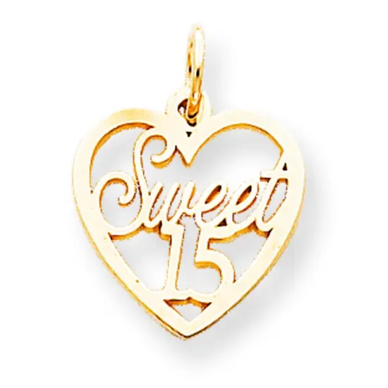 10K Yellow Gold Sweet 15 in Heart Charm Birthday Jewerly 20mm x 16mm {1}