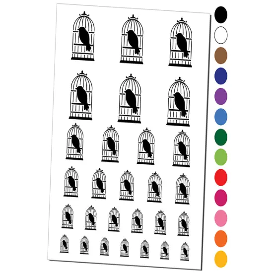 Pet Wire Bird in Birdcage Temporary Tattoo Water Resistant Fake Body Art Set Collection Black {1}