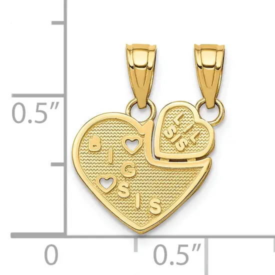 10K Gold Big Sis Lil Sis Break Apart Heart Charm Pendant Jewelry 18mm x 12mm {4}