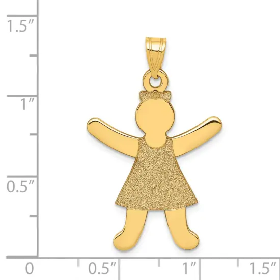 14K Yellow Gold Girl Charm Pendant Family Jewelry 34mm x 22mm {2}