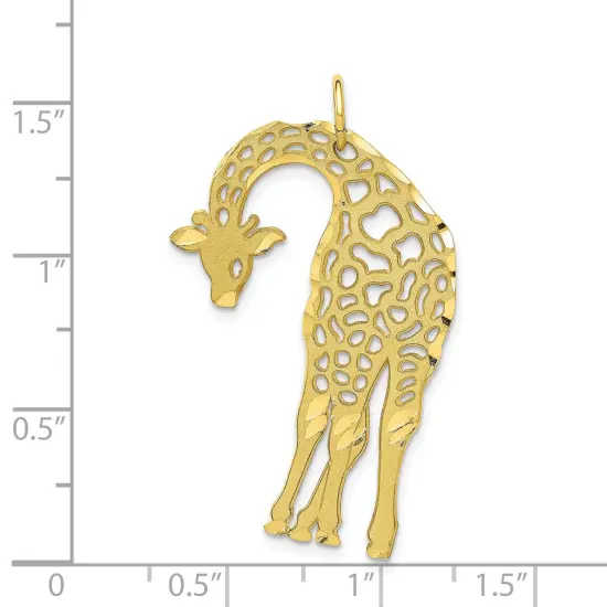 10K Yellow Gold Giraffe Charm Diamond-Cut Jewelry New 37 X 23mm {3}