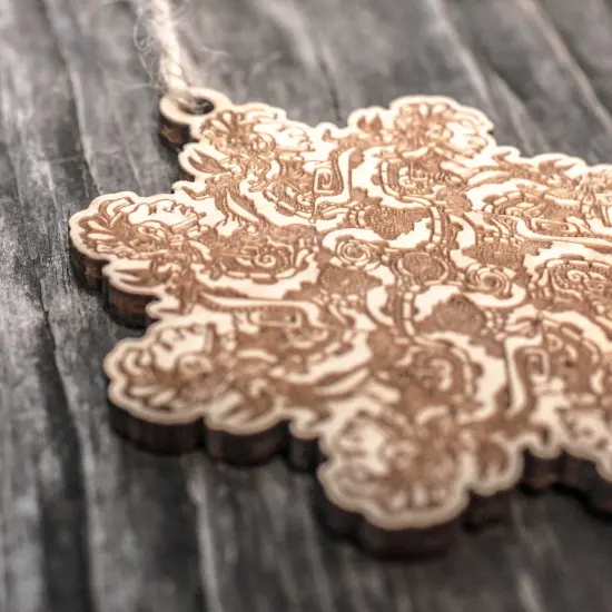 Ornament - Aztec Snowflake- Raw Wood 4x4in {2}