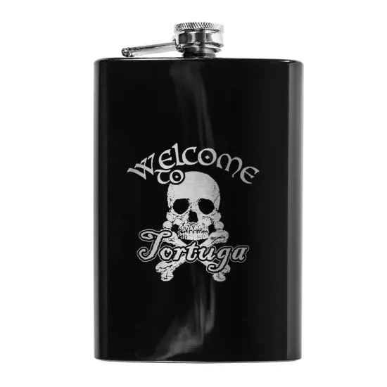 8oz BLACK Welcome to Tortuga Flask {1}