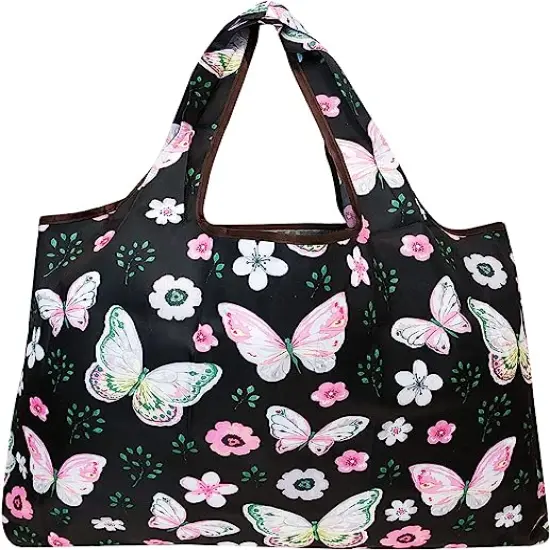 Wrapables Large Foldable Tote Nylon Reusable Grocery Bag, 3 Pack Tropical Beauty {4}