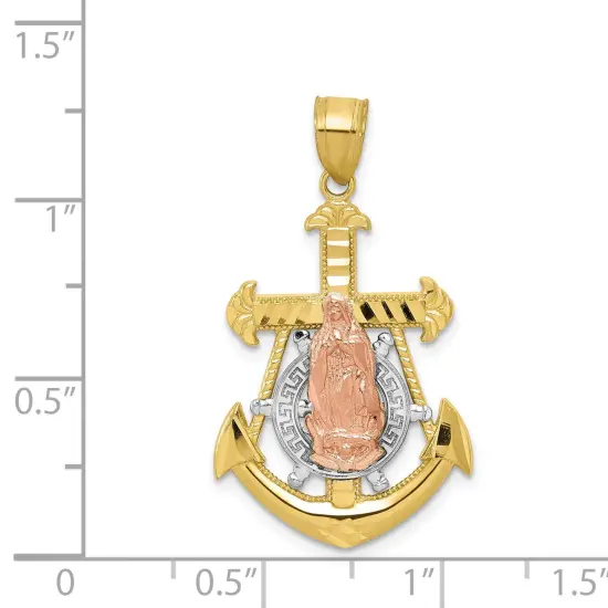 10K Gold Two Tone Mariner Blessed Mother Pendant Charm Jewelry 30mm x 21mm {2}