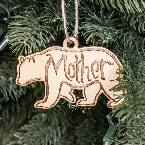 Ornament - Mother Bear - Raw Wood 4x2in {1}