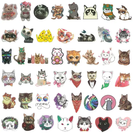 Wrapables Waterproof Vinyl Stickers for Water Bottles, Laptop, Phones, Skateboards, Decals for Teens, 80pcs Love Kitties {2}