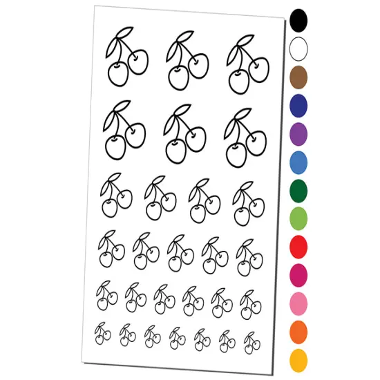 Pair of Cherries Outlined Temporary Tattoo Water Resistant Fake Body Art Set Collection Light Blue {1}