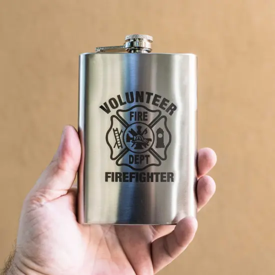 8oz Volunteer Firefighter Logo Stainless Steel Flask {3}