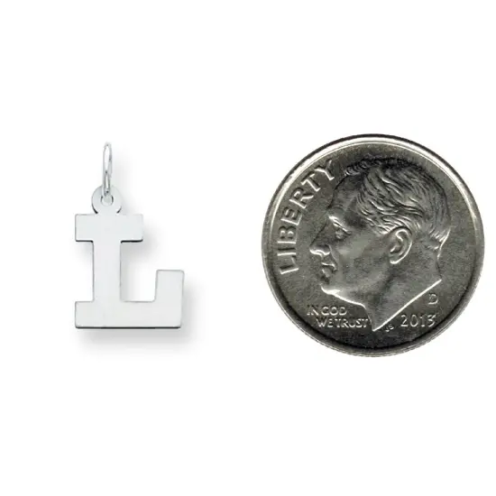 Sterling Silver Small Block Initial Letter L Charm Jewerly 16mm x 10mm {2}