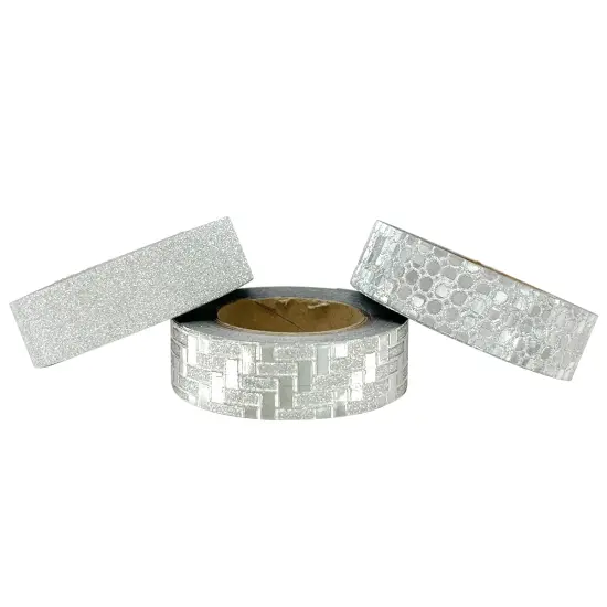 Wrapables Glitter and Shine Washi Tapes Decorative Masking Tapes (Set of 3) Silver Glitz {2}