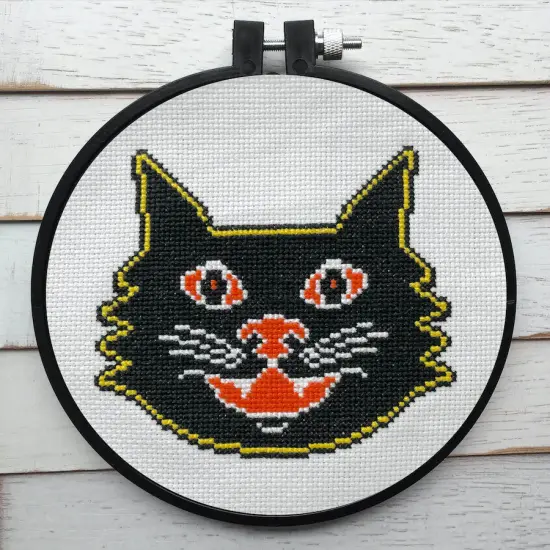 Vintage Halloween Black Cat Counted Cross Stitch DIY KIT Intermediate {1}