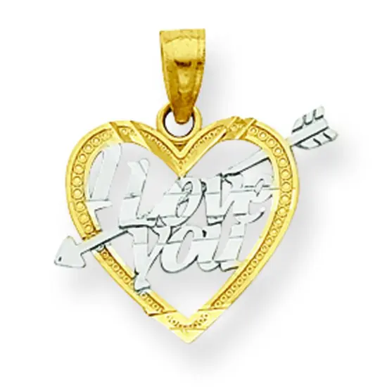 10K Gold & Rhodium Plated I Love You Heart Charm Pendant Jewelry 18 x 13mm {1}
