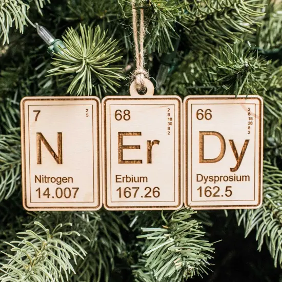 Ornament - Periodic Table Nerdy - Raw Wood 3x5in {1}