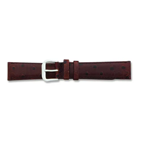 de Beer Brown Ostrich Grain Leather Watch Band 19mm Silver Color {2}