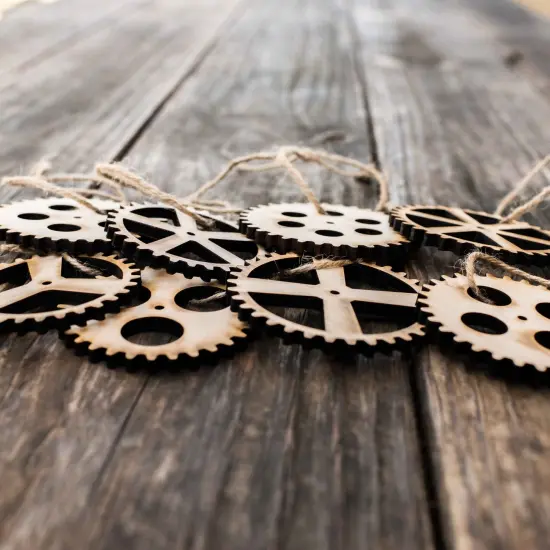 Ornament - Gears Set of 8 - Raw Wood 3x3in {2}