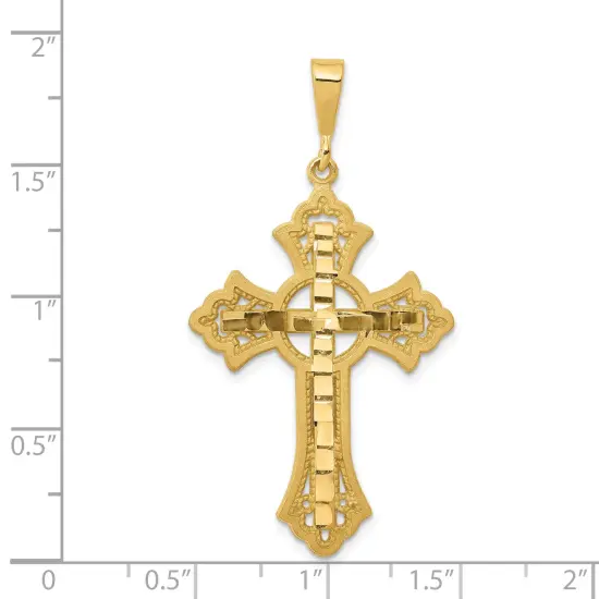 14K Yellow Gold Cross Pendant Charm Religious Jewelry 48 X 25mm {2}
