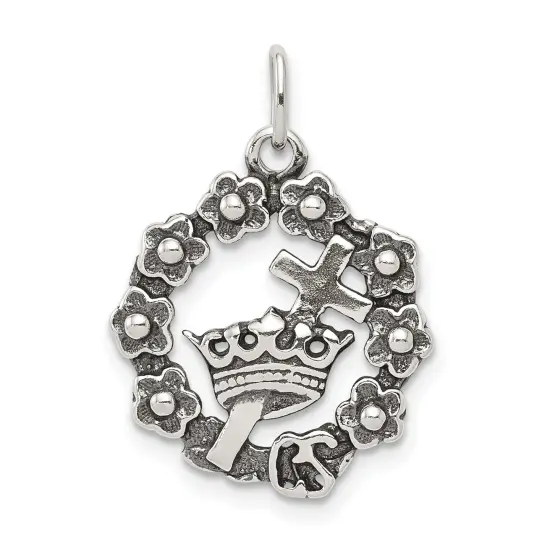 Sterling Silver Wreath Cross Charm Jewerly 18mm x 16mm {1}