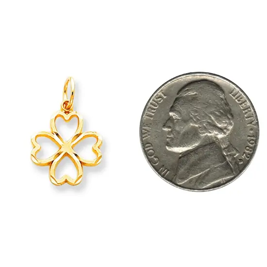 10K Yellow Gold Shamrock Charm 4 Leaf Clover Jewelry 25mm x 21mm {2}