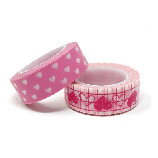 Wrapables 10M L x 15mm W Set of 2 Washi Masking Tape Pink Hearts Art {2}