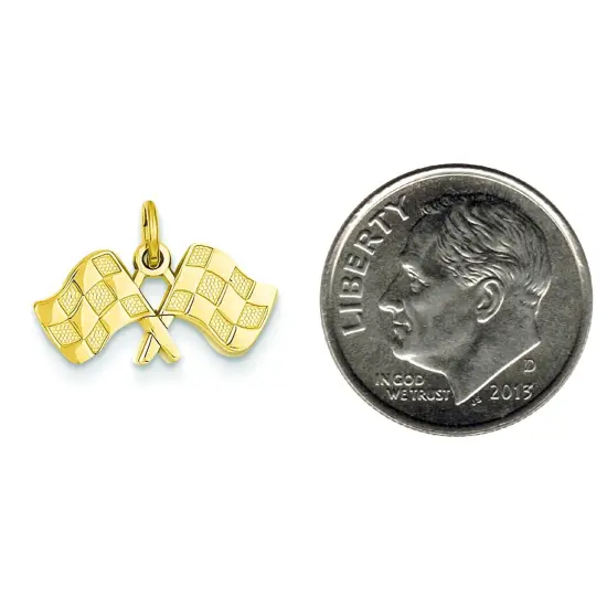 14K Yellow Gold Racing Flags Charm Pendant Jewelry 15mm x 19mm {2}