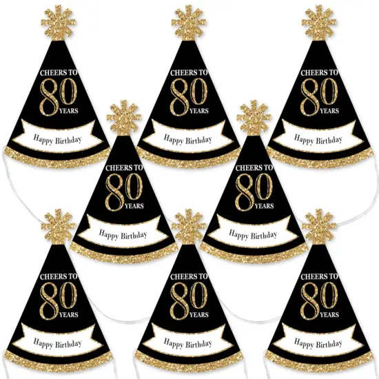 Big Dot of Happiness Adult 80th Birthday - Gold - Mini Cone Birthday Party Hats - Small Little Party Hats - Set of 8 {1}