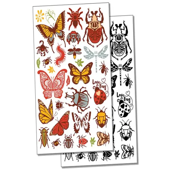 Bugs Insects Arachnids Butterflies Temporary Tattoo Water Resistant Fake Body Art Set Collection Color {7}