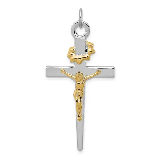 Sterling Silver Gold Plated Crucifix Pendant Jewerly 83.8mm x 41.3mm {1}