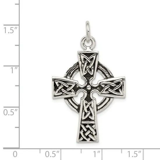 Sterling Silver Celtic Cross Charm Religious Jewelry 34mm x 23mm {2}