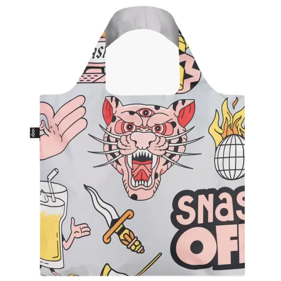 LOQI Artist Reusable Shopping Bag, One Size, Snask Tiger Snake Beer Grey {1}