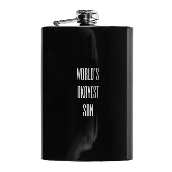 8oz BLACK World's Okayest Son Flask {1}
