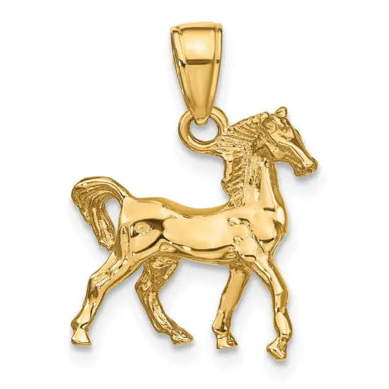 14K Yellow Gold 3D Horse Charm Equestrian Pendant Jewerly 19mm x 16mm {4}