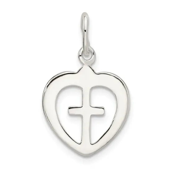 Sterling Silver Cross with Heart Charm Jewerly 24mm x 15mm {4}