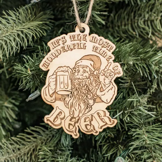 Ornament - It's the Most Wonderful Time of Beer - Raw Wood 3x4in {1}