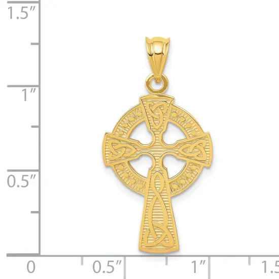 14K Yellow Gold Celtic Knot Cross Pendant Charm Jewelry 33mm x 17mm {3}