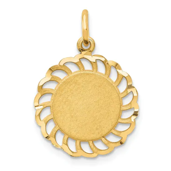 10K Yellow Gold Sun Circle Charm Sunshine Jewelry 21mm x 16mm {1}