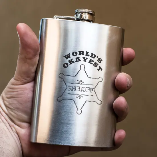 8oz World's Okayest Sheriff Stainless Steel Flask {3}