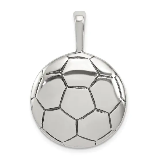 Sterling Silver Antiqued Soccer Ball Pendant Charm Jewerly 33mm x 22mm {1}