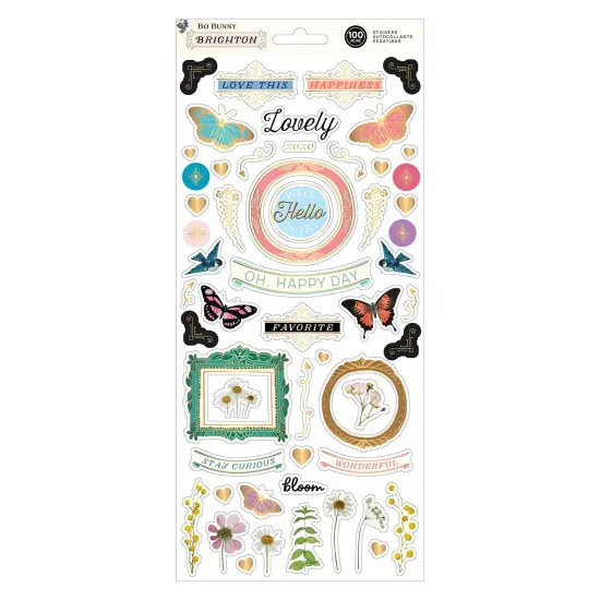 BoBunny Brighton Stickers 6"X12" Sheet 100/Pkg-W/Gold Foil {1}