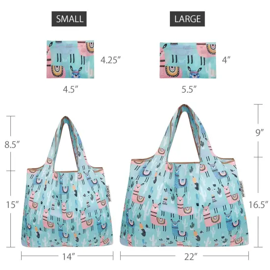 Wrapables Large & Small Foldable Tote Nylon Reusable Grocery Bags, Set of 2 Llamas {2}
