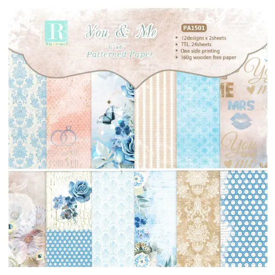 Wrapables 6x6 Decorative Single-Sided Scrapbook Paper for Arts & Crafts Projects, Scrapbooking, Card-Making Blue & Taupe {2}