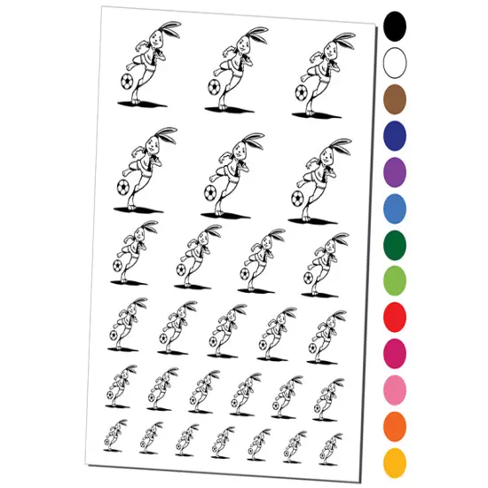Athletic Bunny Rabbit Kicking Soccer Ball Football Temporary Tattoo Water Resistant Fake Body Art Set Collection Light Green {1}