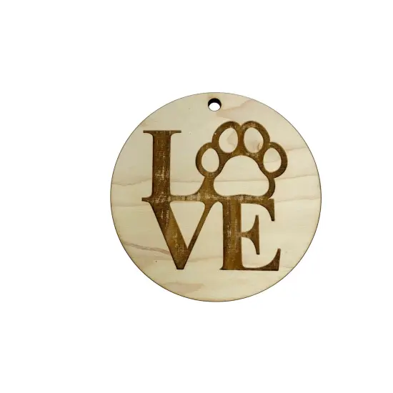 Love Paw Print Ornament - Raw Wood {1}