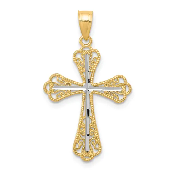 10K Gold & Rhodium Plated Cross Pendant Charm Jewelry 30 x 16mm {1}