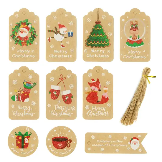 Wrapables Christmas Holiday Gift Tags/Kraft Hang Tags with Jute Strings for Gift-Wrapping, DIY, Arts & Crafts (50pcs) Holiday {1}